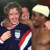 File photo dated 11-10-1997 of Paul Ince celebrates with Steve McManaman after England qualify for the World Cup, in Rome, against Italy.