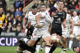 Ulster's Luke Marshall runs to score a try during the European Rugby Union Champions Cup match withToulouse on December 20, 2015 at the Ernest Wallon Stadium in Toulouse.