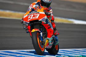 MotoGP world champion Marc Marquez broke his right arm following a crash at Jerez in Spain on Sunday.