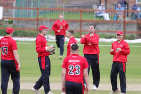 Waringstown's players celebrate a wicket during Saturday's match with Instonians at The Lawn. Picture: Pacemaker