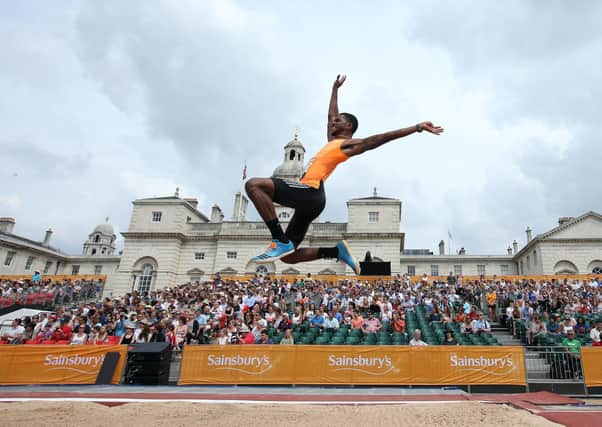 File photo dated 20-07-2014 of USA's Mike Hartfield during the Men's Long Jump during the London Anniversary Games at Horse Guards Parade, London.