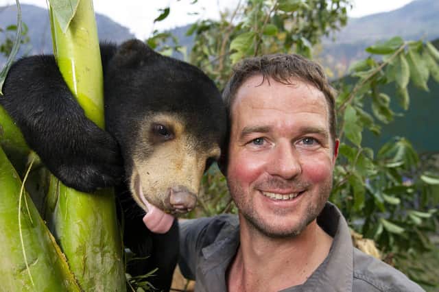 Giles and Mary the Sun Bear at the Free the Bears sanctuary in Laos