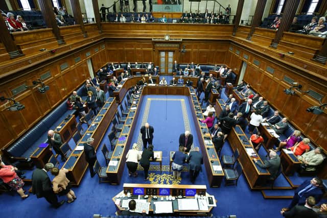 Stormont assembly members designate as unionist or nationalist. MLAs are in effect asked to live their political lives wearing a Celtic or a Rangers jersey!