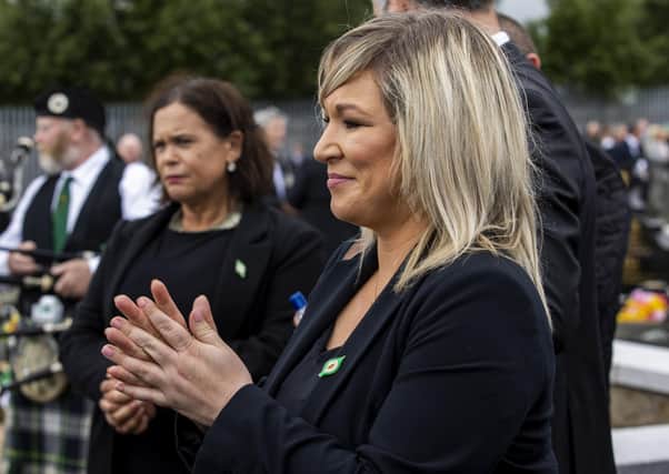 Sinn Fein president Mary Lou McDonald and Deputy First Minister Michelle O'Neill at the funeral of the IRA man Bobby Storey