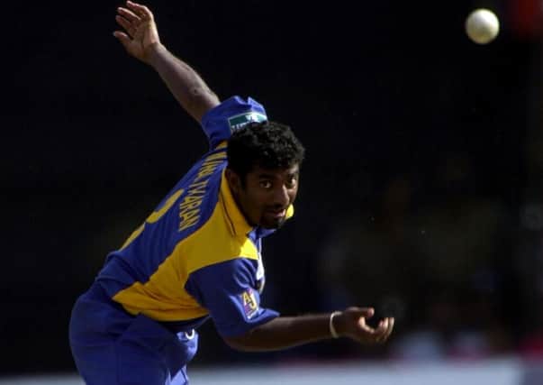 File photo dated 02-10-2002 of Muttiah Muralitharan of Sri Lanka in action at the ICC Trophy tournament held in Colombo, Sri Lanka 2002.