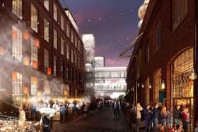 How the Portview Trade Centre courtyard might look in the future - booming with activity, from restaurants to boundary taprooms, pop up art exhibitions and cultural events