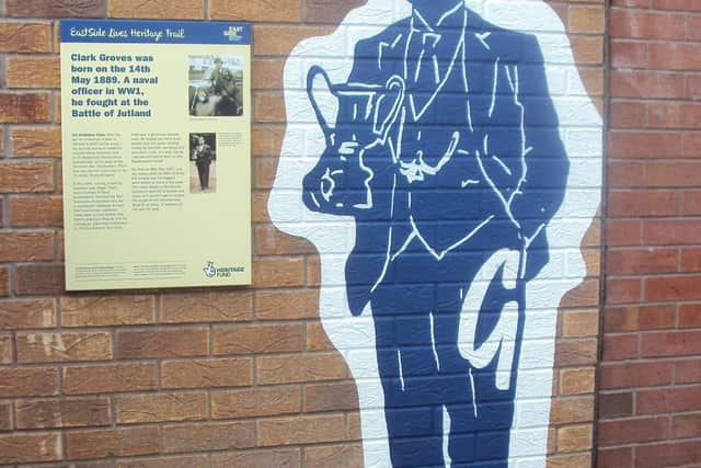 A memorial plaque to Clarke Groves on the East Belfast Lives Heritage Trail