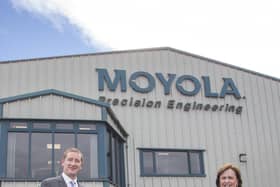 Economy Minister Diane Dodds visited Moyola Precision Engineering in Castledawson to see how the company was managing to maintain its level of productivity and implement ongoing business improvement. Pictured with the Minister is Mark Semple, CEO at Moyola Precision Engineering
