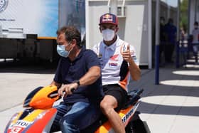 Repsol Honda's Marc Marquez at Jerez on Thursday after being passed fit to race this weekend.