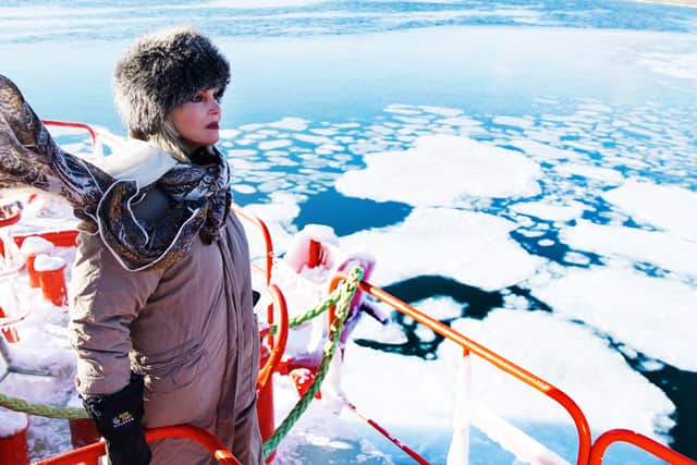 Joanna Lumley starts her journey in the Far East on the frozen Japanese sea of Okhotsk