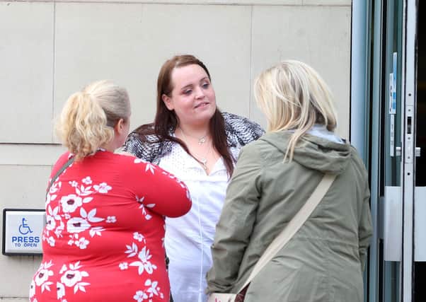 Christine Connor (centre) at Belfast Laganside court this afternoon.
 (Photo: Pacemaker Press)