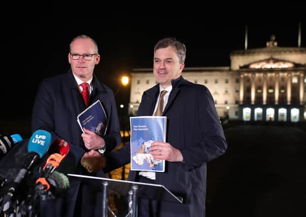 The sacking of Julian Smith, right, should have been a rare moment of joy for unionists, yet both the DUP and UUP lamented his departure. He presided over the tearing up of the three three strands, he let Simon Coveney, left, and the Irish government jointly write the agreement, and he included a pledge on the disastrous legacy proposals to appease Sinn Fein, having said legacy was not part of the talks. How did London ever install such a person as secretary of state?