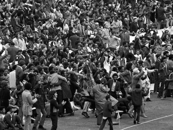 West Indies supporters celebrated wildly at the Oval after England lost three wickets for no runs on this day in 1973