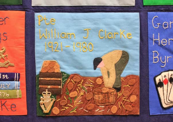 Bill Clarke (inset) is remembered with an individual patch included on SEFF’s memorial quilt ‘Terrorism knows NO Borders’