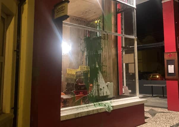 The window has been smashed and paint thrown over the premises at the Whitehead cafe.