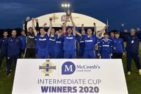Dollingstown celebrate success over Newington in the Intermediate Cup final. Pic by PressEye Ltd.