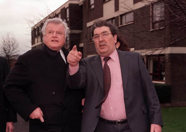 Edward Kennedy with John Hume during the US senator's visit to the Bogside in 1998. Senator Kennedy’s foreign policy adviser Trina Vargo says it was an honour to work with Mr Hume over the years