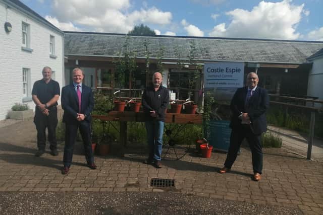 L-R James Carson (Officer, Maghaberry Prison), Neill Hollinger (Senior Officer, Maghaberry Prison),  Paul Stewart (Centre Manager, WWT Castle Espie Wetland Centre) and David Savage (Deputy Governor, Maghaberry Prison)