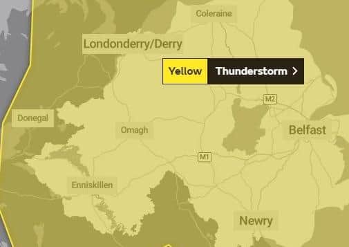The weather warning applies to all of Northern Ireland.