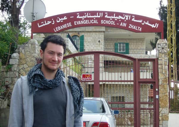 Ross McMullan, Alliance Party councillor in Belfast who lived in Lebanon 10 years ago, at the school where he taught outside Beirut
