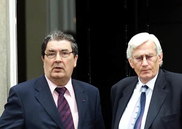 John Hume and Seamus Mallon at Downing Street in 2001. Unionists had a more positive view of Mr Mallon, in spite of his at times angry nationalism. Unionist respect for Mr Hume’s opposition to violence, however, was genuine