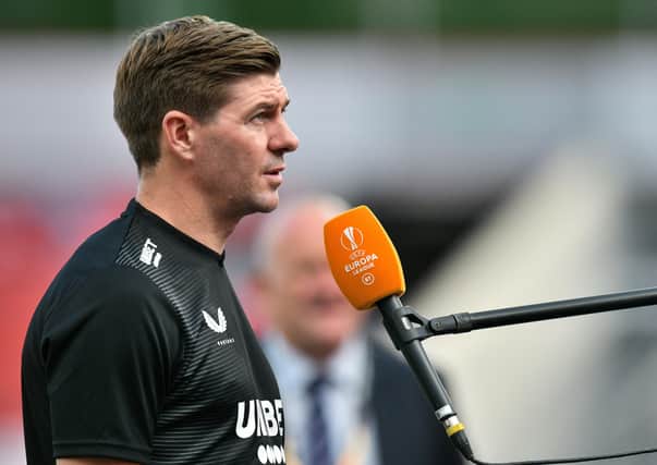 Rangers manager Steven Gerrard on media duty. Pic by PA.