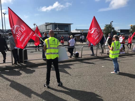 Aviation workers stage a demonstration at Belfast International Airport