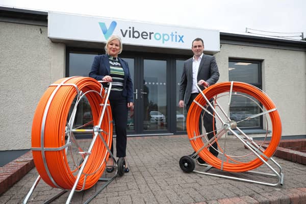 Viberoptix Managing Director, Naomhan McCrory welcomed Deputy First Minister Michelle O'Neill MLA to the firm's headquarters in Coalisland