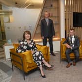 Ann McGregor (Chief Executive of NI Chamber), Cathal Geoghegan (Managing Director of Henderson Foodservice), Ian Henry (President of NI Chamber) and Brendan Gribben (Managing Director of Greenfields Ireland)