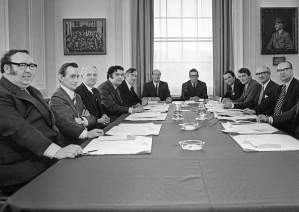 The 1974 Stormont power sharing executive. SDLP voices at Sunningdale such as Paddy Devlin, above left, and Gerry Fitt, right, warned John Hume, fourth from left, not to push Brian Faulkner, third left, too far