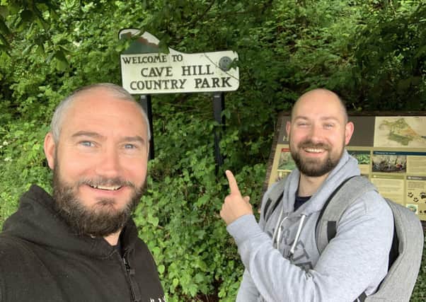 Gerard McClinton (left) and his brother Pete arriving at Cave Hill Country Park, before Gerard took a fall while hiking on Cavehill.