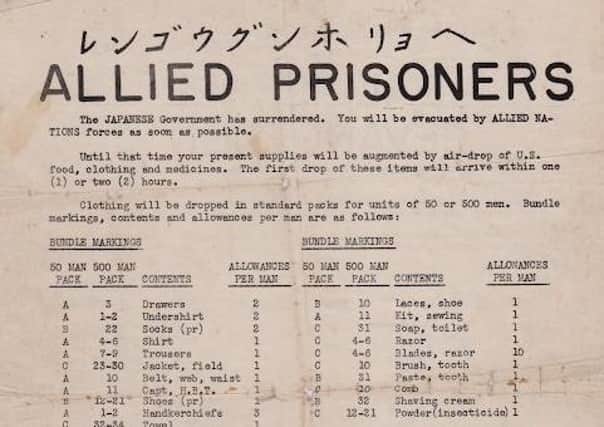 The Japanese Government has surrendered. You will be evacuated. Leaflet kept by Tommy, dropped by American plane on Ikuno POW Camp.