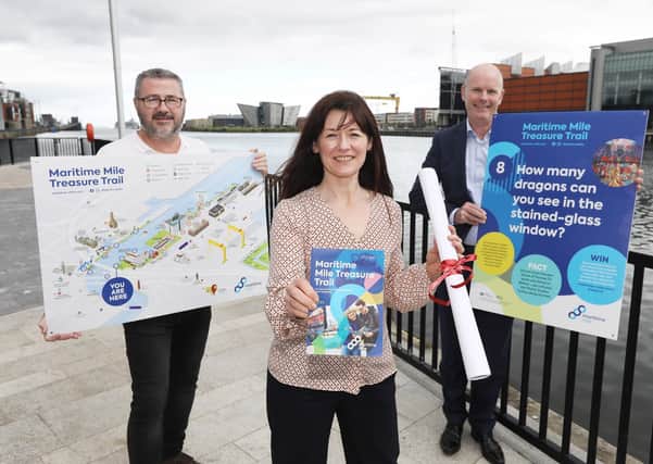 Local artist and former Harland & Wolff employee Colin H. Davidson, Kerrie Sweeney CE of Titanic Foundation, and Joe O’Neill CEO Belfast Harbour