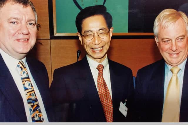 John Cushnahan, a former Alliance Party leader then Fine Gael MEP, who was European Parliament Rapporteur for Hong Kong from 1997 to 2004 after Hong Kong was handed back to China. Pictured with Martin Lee, leader and founder of Hong Kong Pro-Democracy Movement and Chris Patten, EU External Relations Commissioner and before that the last governor of Hong Kong. Picture taken some time in 2002