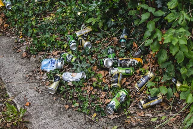 Empty bottles and cans littered the alleyway