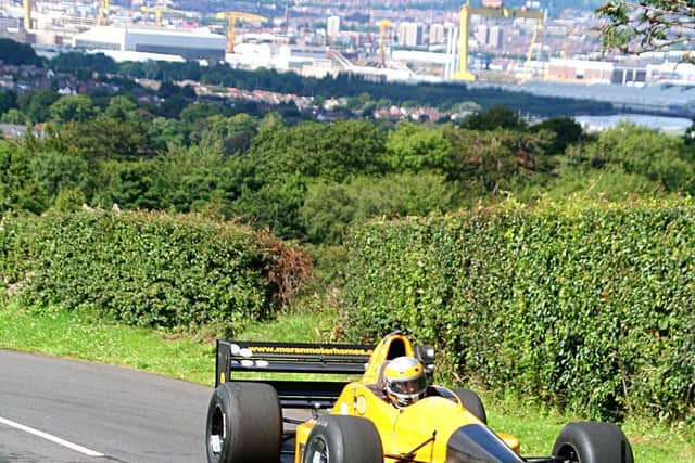 Pictured in July 2014 is Scott Moran blasting his way up Craigantlet to a hill record