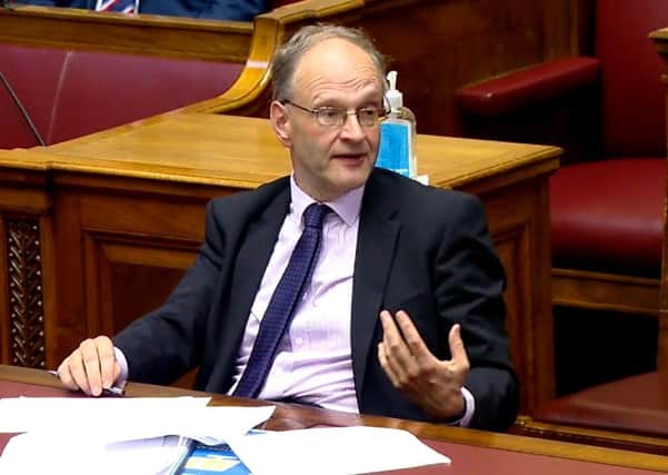 Screengrab from NI Assembly broadcast of education minister Peter Weir giving evidence to the NI Assembly's education committee