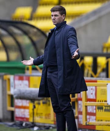A frustrated Steven Gerrard on the Livingston sideline in Sunday's scoreless draw for Rangers. Pic by PA.