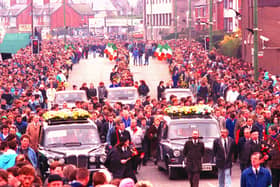 16/03/88: Funeral in west Belfast for trio of would-be bombers shot by the SAS in Gibraltar; an Irish state file says PJ McGrory tried to get the IRA to issue a statement on the shootings, as a PR exercise to influence the inquest jury