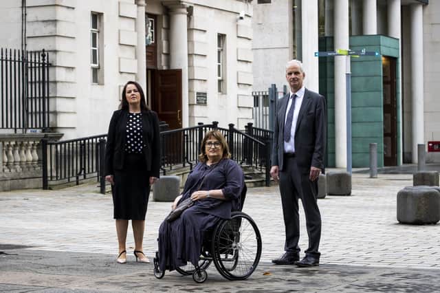 Belfast bomb victim Jennifer McNern outside Belfast's High Court, Belfast, begins court bid over Troubles pension