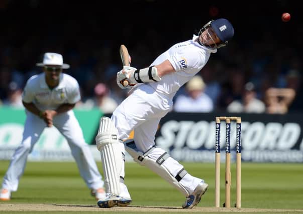 England's Graeme Swann avoids a bouncer during the Third Investec Test Match at Lord's Cricket Ground, London in 2012.