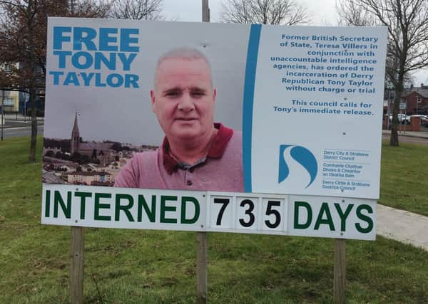 A sign calling on the state to 'free Tony Taylor' after he was put in prison for a third time in 2016