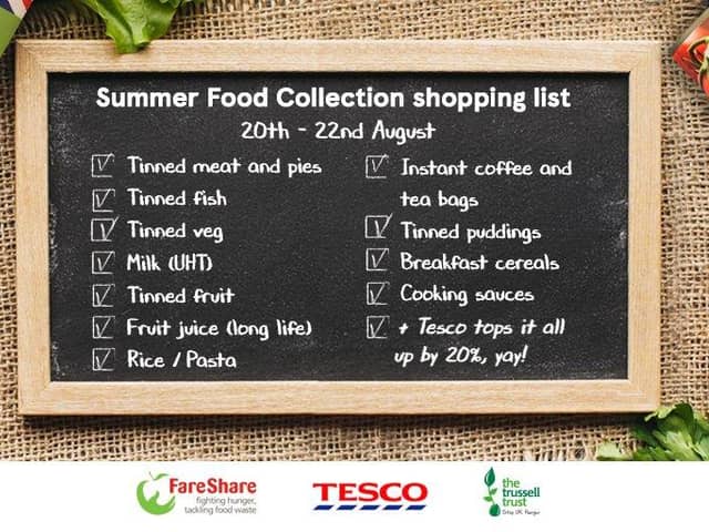 Tesco is to hold an extra summer food collection to support the Trussell Trust and FareShare
