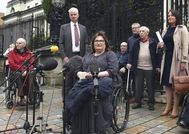 Jennifer McNern and others injured during the Troubles pictured outside Belfast High Court week. Pacemaker Belfast