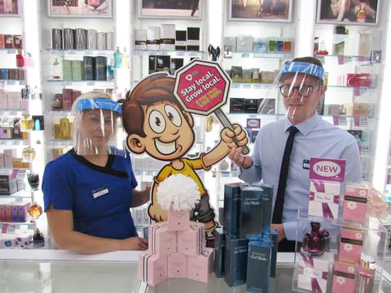 Bob enjoyed the sweet smell of success of Boost our Borough when he popped in to the Banbridge branch of Gordons Chemists and was joined by Jenna Mathews, Fragrance Consultant and Oliver Kearney, Pharmacy Manager to help promote the campaign