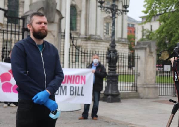 People Before Profit MLA Gerry Carroll launching his bill in Belfast city centre last month