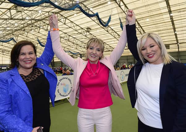 Martina Anderson (centre), seen with Mary Lou McDonald and Michelle O’Neill, was parachuted into Stormont in January after losing her MEP seat after Brexit