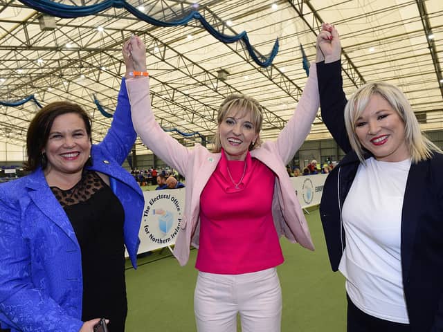 Martina Anderson (centre), seen with Mary Lou McDonald and Michelle O’Neill, was parachuted into Stormont in January after losing her MEP seat after Brexit