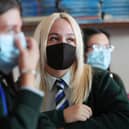 
Pupils from Bloomfield Collegiate School Belfast wearing face coverings
