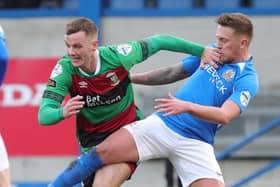 Seanan Clucas (left) on show last season for Glentoran. Pic by Pacemaker.